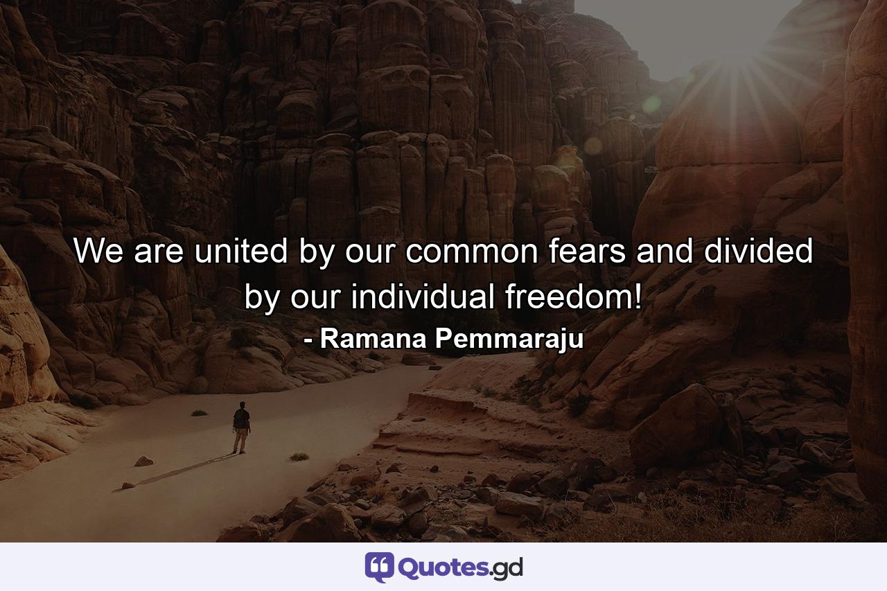 We are united by our common fears and divided by our individual freedom! - Quote by Ramana Pemmaraju