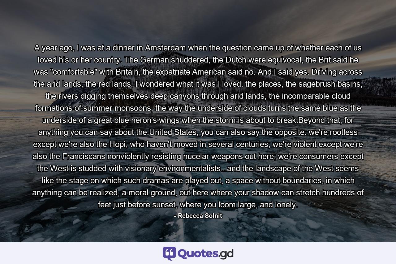 A year ago, I was at a dinner in Amsterdam when the question came up of whether each of us loved his or her country. The German shuddered, the Dutch were equivocal, the Brit said he was 