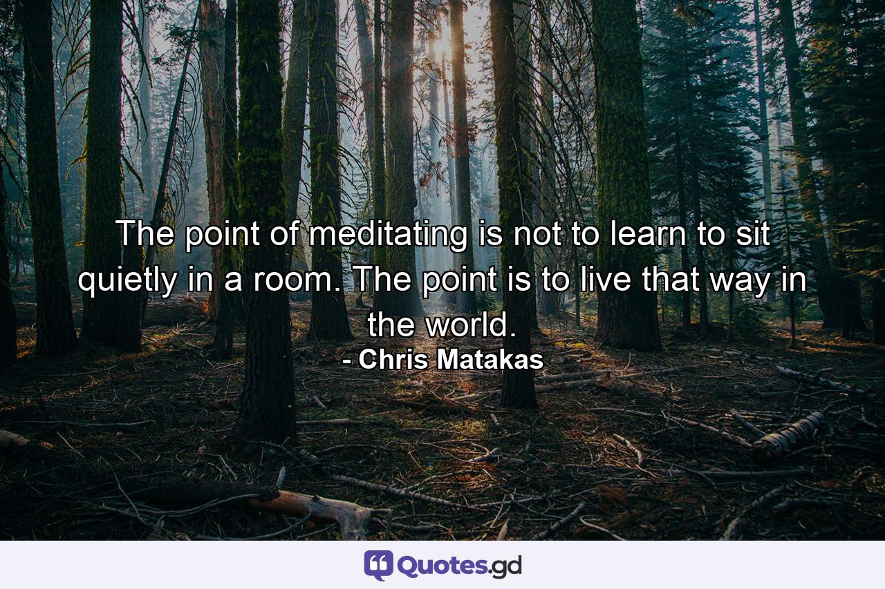 The point of meditating is not to learn to sit quietly in a room. The point is to live that way in the world. - Quote by Chris Matakas