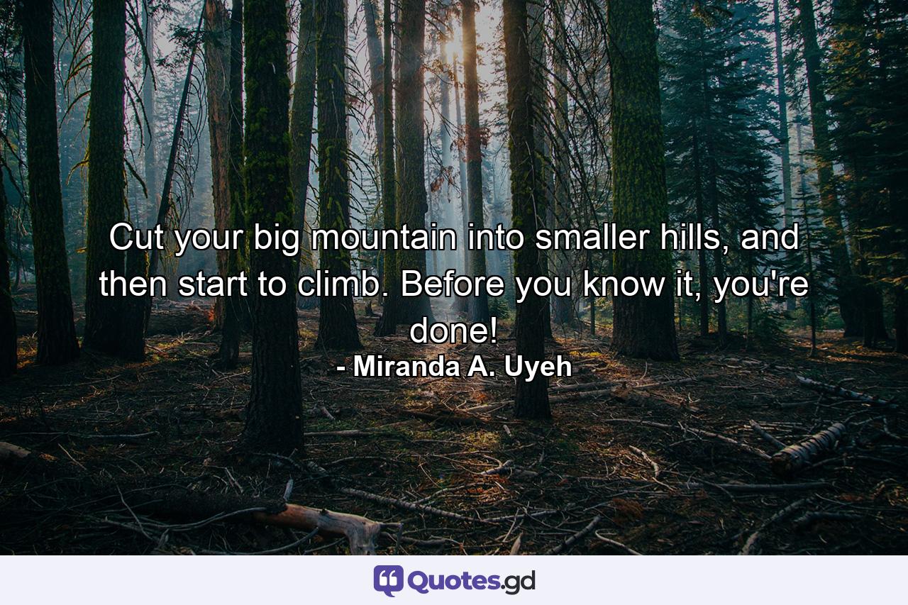 Cut your big mountain into smaller hills, and then start to climb. Before you know it, you're done! - Quote by Miranda A. Uyeh
