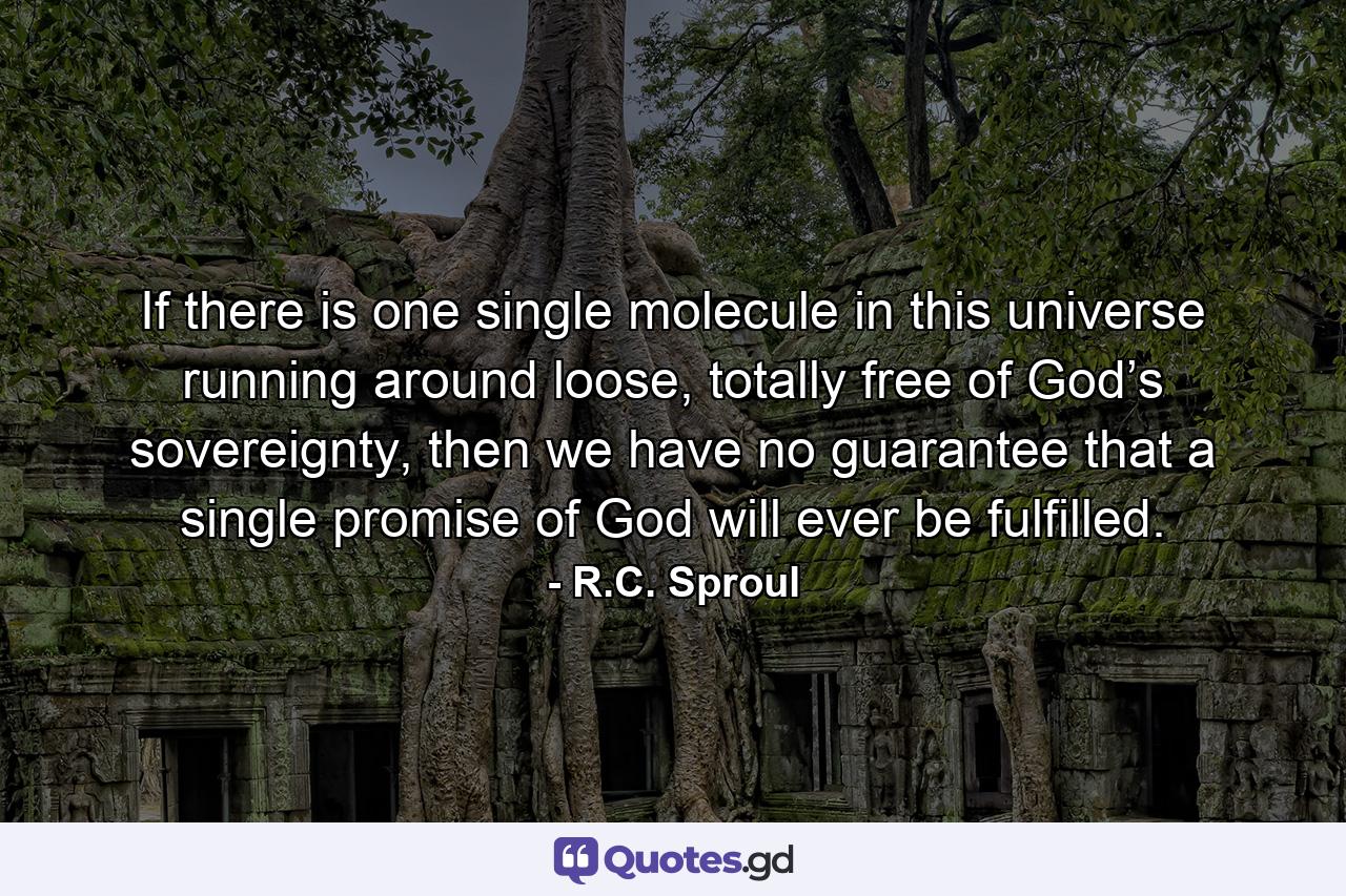 If there is one single molecule in this universe running around loose, totally free of God’s sovereignty, then we have no guarantee that a single promise of God will ever be fulfilled. - Quote by R.C. Sproul