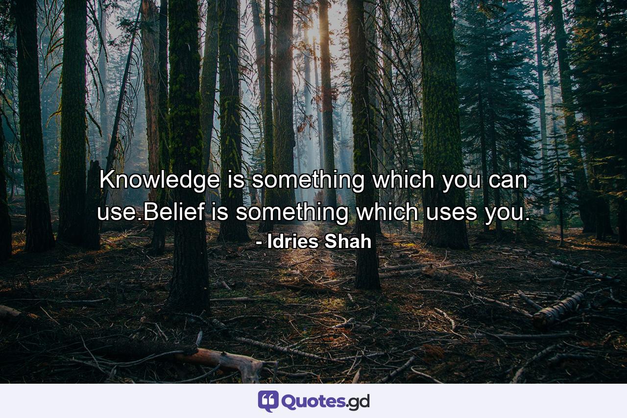 Knowledge is something which you can use.Belief is something which uses you. - Quote by Idries Shah