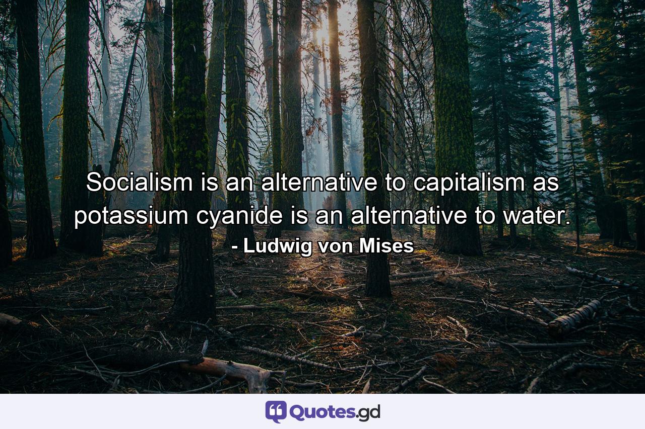 Socialism is an alternative to capitalism as potassium cyanide is an alternative to water. - Quote by Ludwig von Mises