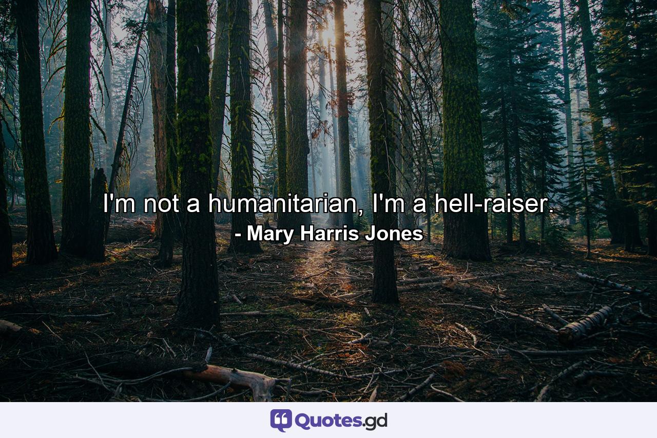 I'm not a humanitarian, I'm a hell-raiser. - Quote by Mary Harris Jones