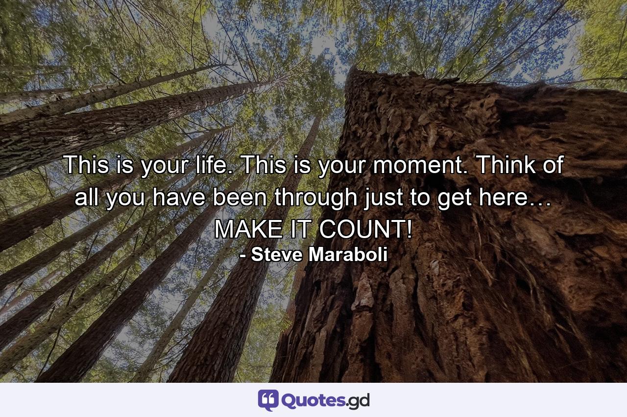 This is your life. This is your moment. Think of all you have been through just to get here… MAKE IT COUNT! - Quote by Steve Maraboli