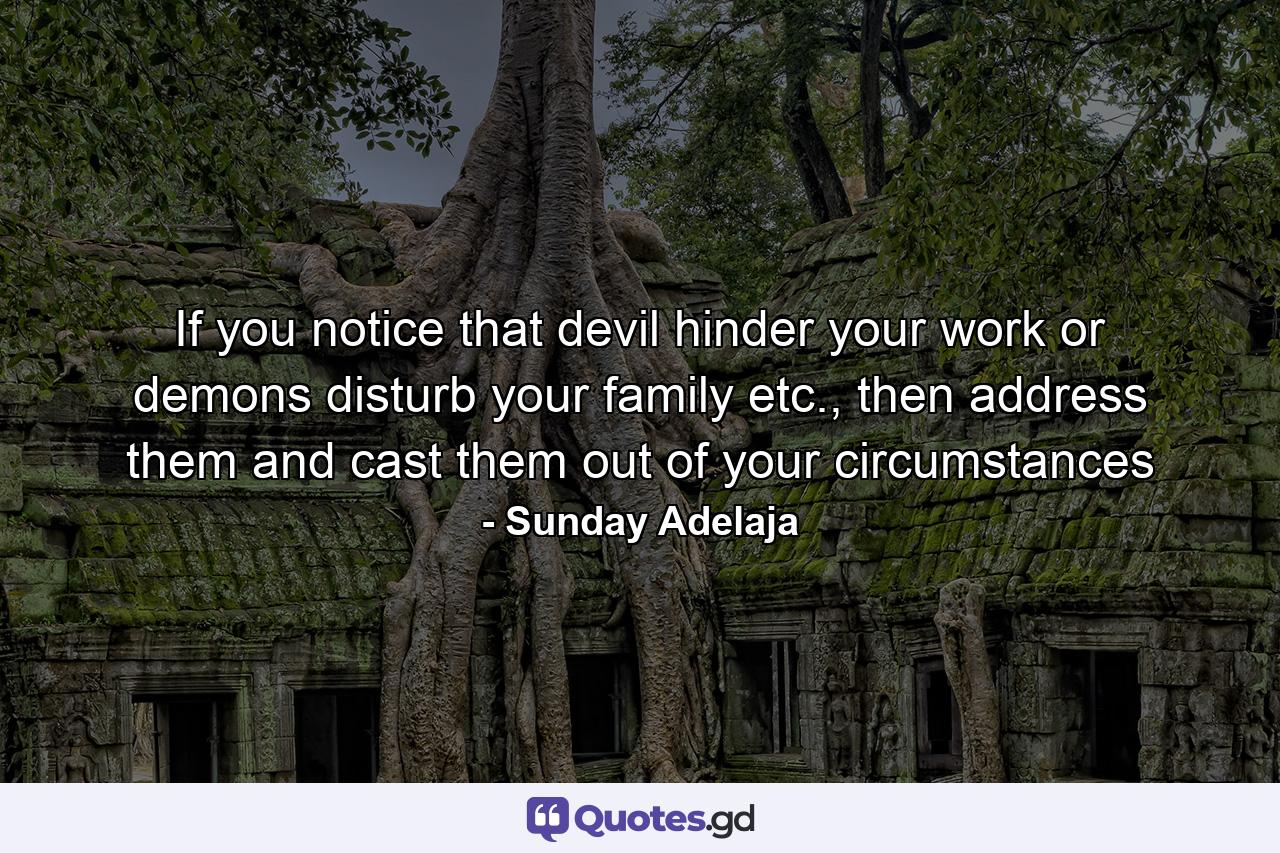 If you notice that devil hinder your work or demons disturb your family etc., then address them and cast them out of your circumstances - Quote by Sunday Adelaja