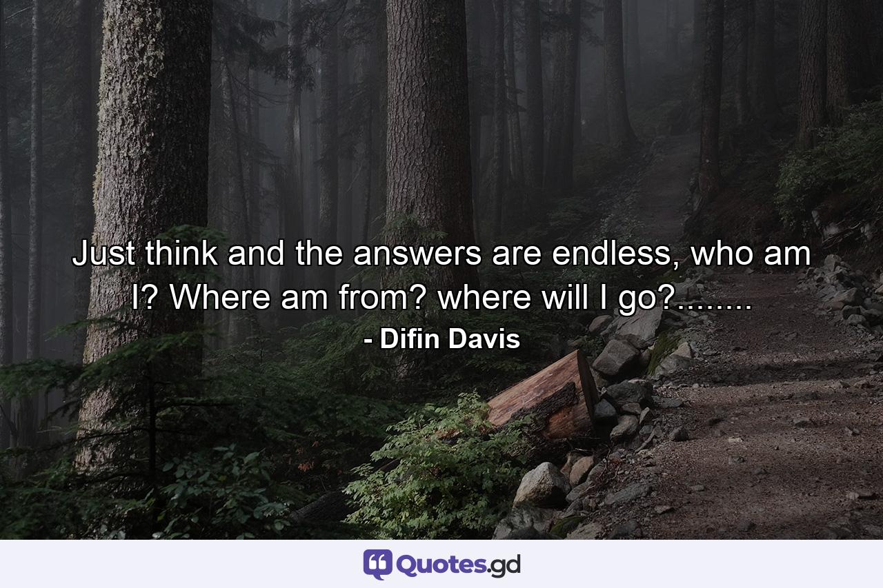Just think and the answers are endless, who am I? Where am from? where will I go?........ - Quote by Difin Davis