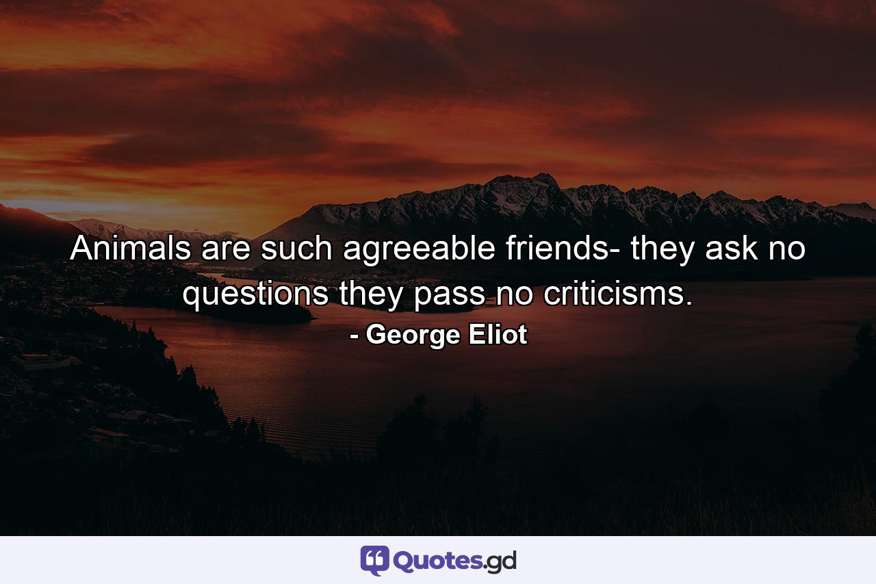 Animals are such agreeable friends- they ask no questions  they pass no criticisms. - Quote by George Eliot