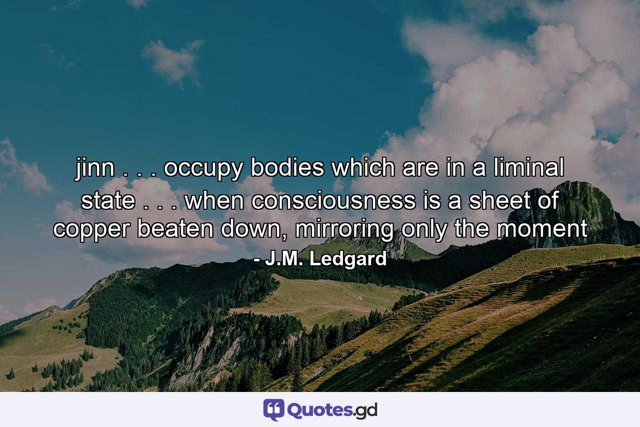 jinn . . . occupy bodies which are in a liminal state . . . when consciousness is a sheet of copper beaten down, mirroring only the moment - Quote by J.M. Ledgard