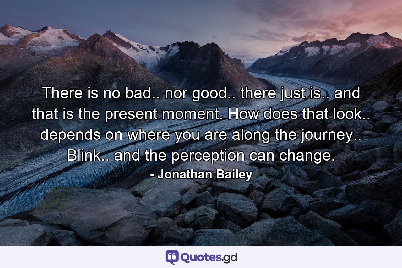 There is no bad.. nor good.. there just is.. and that is the present moment. How does that look.. depends on where you are along the journey.. Blink.. and the perception can change. - Quote by Jonathan Bailey