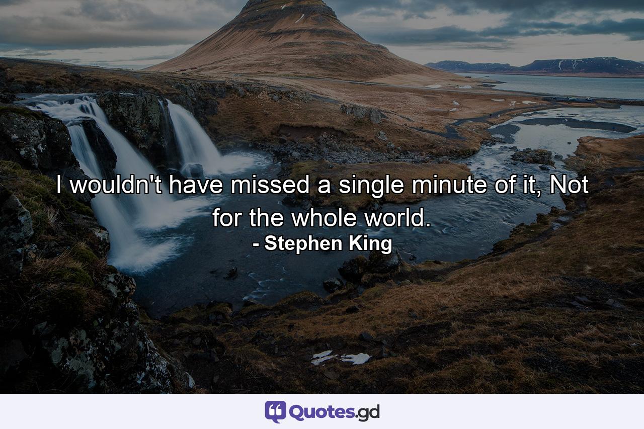 I wouldn't have missed a single minute of it, Not for the whole world. - Quote by Stephen King