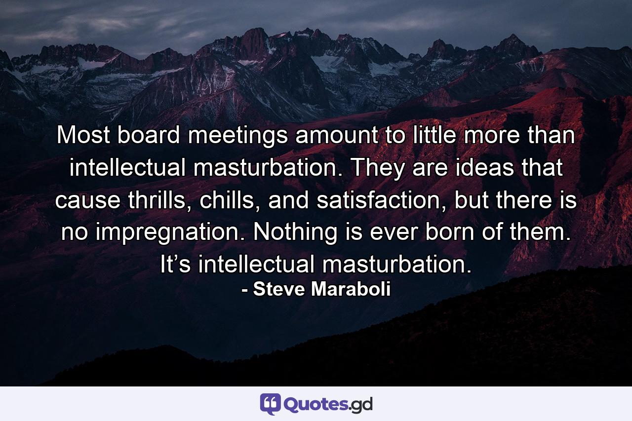 Most board meetings amount to little more than intellectual masturbation. They are ideas that cause thrills, chills, and satisfaction, but there is no impregnation. Nothing is ever born of them. It’s intellectual masturbation. - Quote by Steve Maraboli