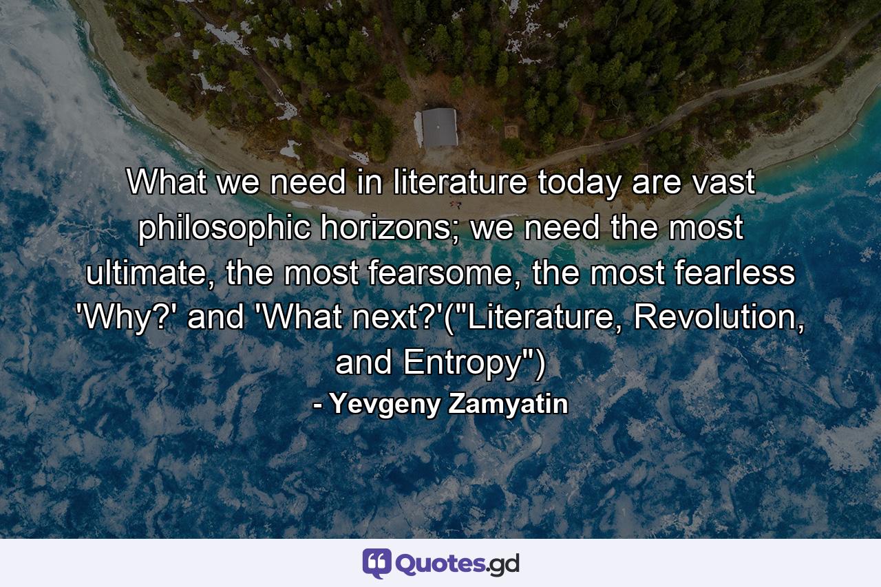 What we need in literature today are vast philosophic horizons; we need the most ultimate, the most fearsome, the most fearless 'Why?' and 'What next?'(