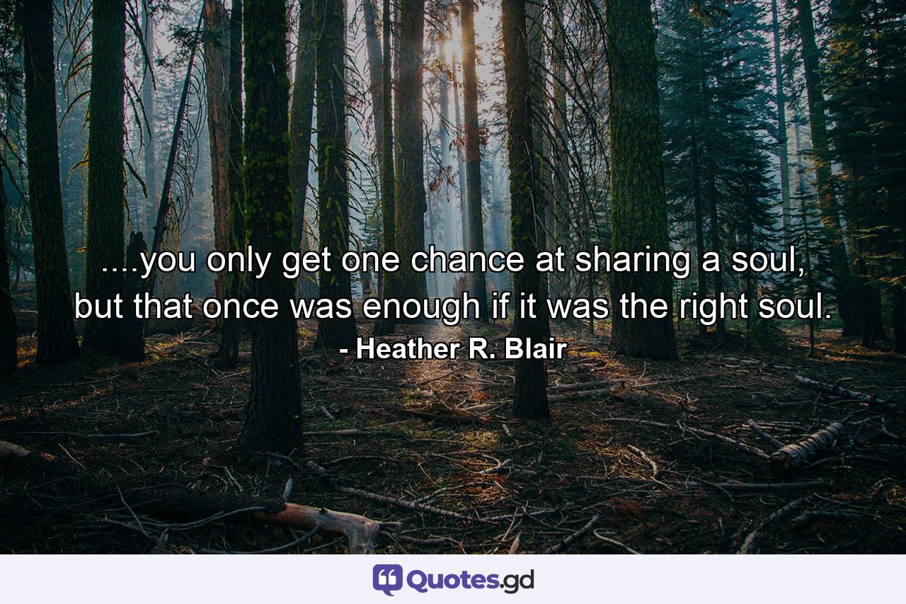 ....you only get one chance at sharing a soul, but that once was enough if it was the right soul. - Quote by Heather R. Blair