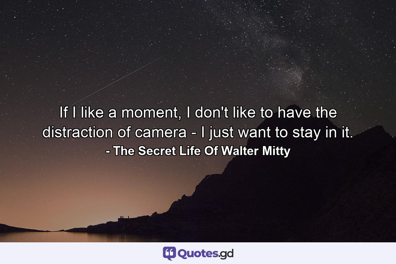 If I like a moment, I don't like to have the distraction of camera - I just want to stay in it. - Quote by The Secret Life Of Walter Mitty