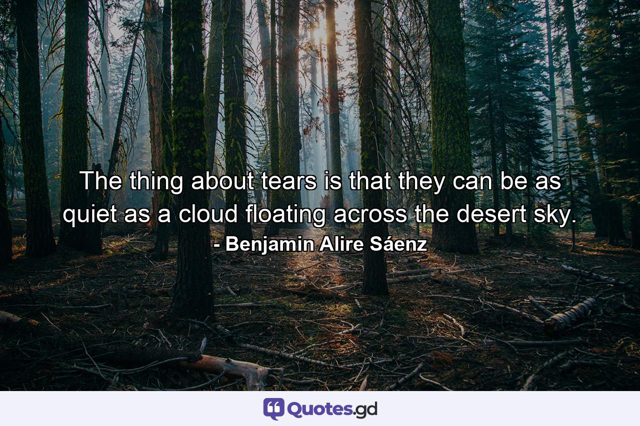 The thing about tears is that they can be as quiet as a cloud floating across the desert sky. - Quote by Benjamin Alire Sáenz