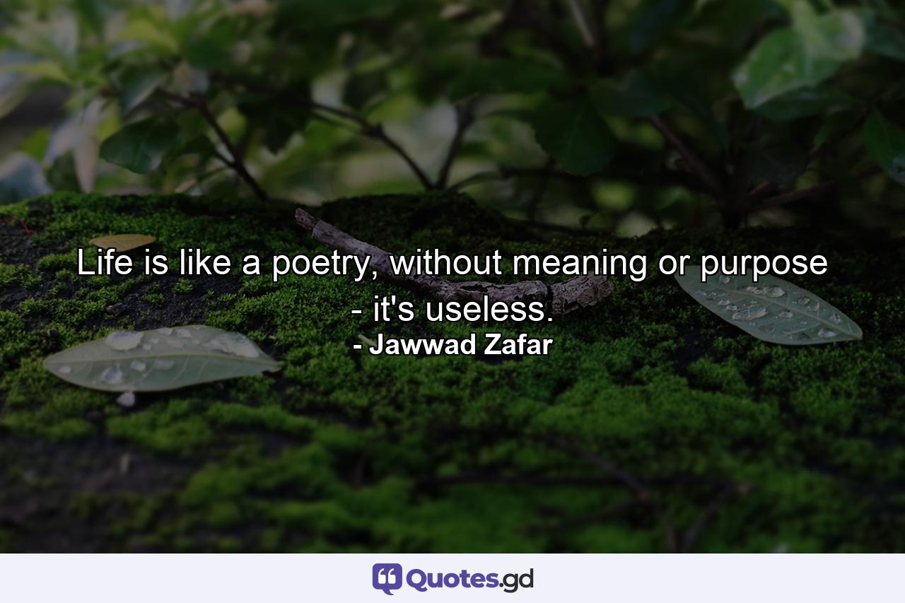 Life is like a poetry, without meaning or purpose - it's useless. - Quote by Jawwad Zafar