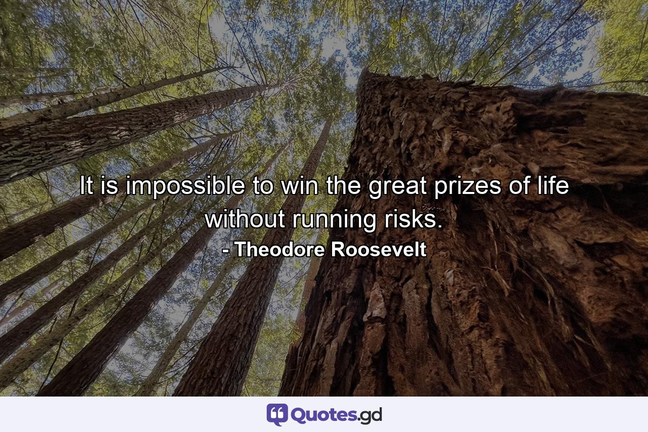 It is impossible to win the great prizes of life without running risks. - Quote by Theodore Roosevelt