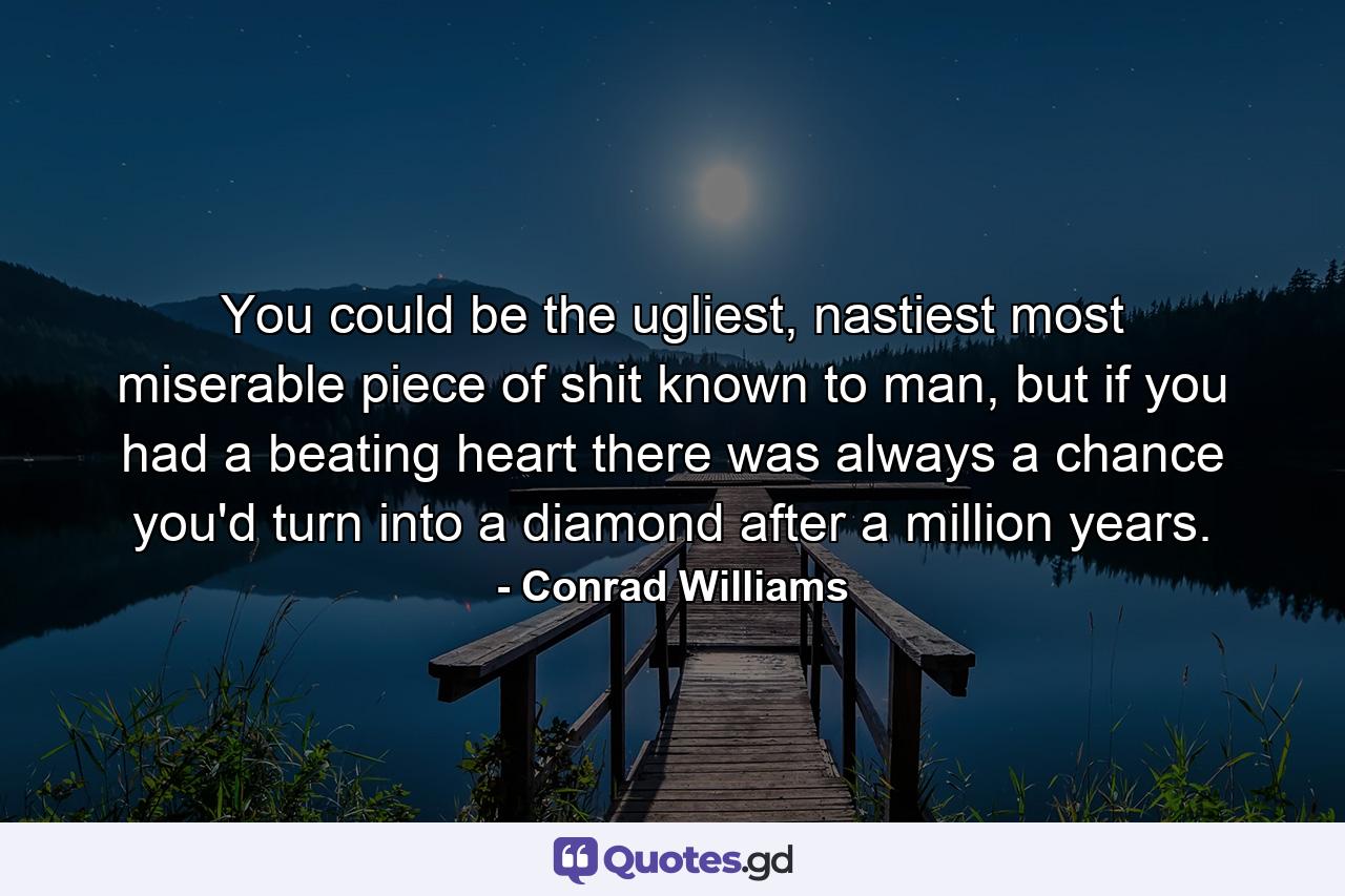 You could be the ugliest, nastiest most miserable piece of shit known to man, but if you had a beating heart there was always a chance you'd turn into a diamond after a million years. - Quote by Conrad Williams