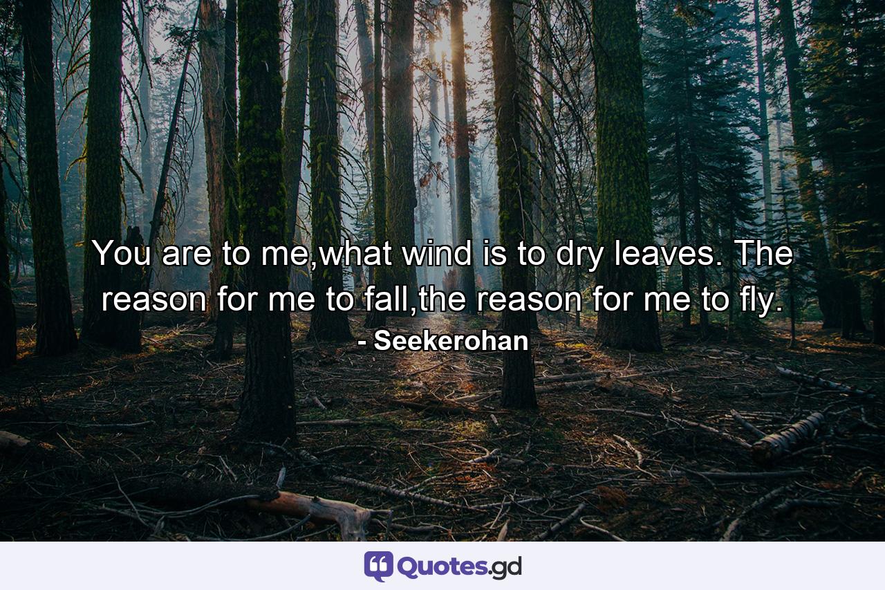 You are to me,what wind is to dry leaves. The reason for me to fall,the reason for me to fly. - Quote by Seekerohan