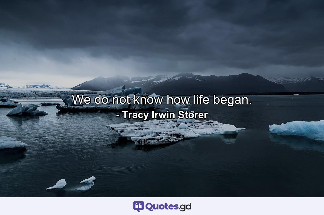 We do not know how life began. - Quote by Tracy Irwin Storer