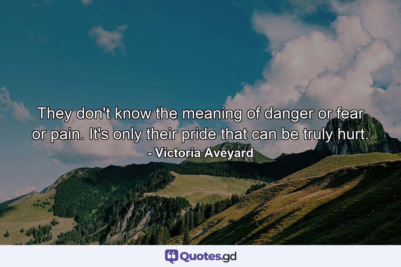 They don't know the meaning of danger or fear or pain. It's only their pride that can be truly hurt. - Quote by Victoria Aveyard