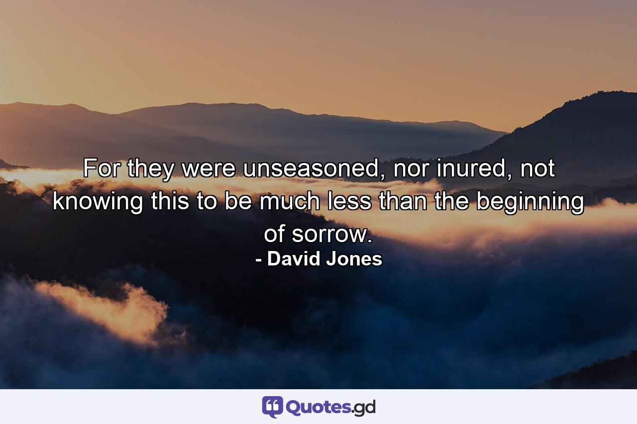 For they were unseasoned, nor inured, not knowing this to be much less than the beginning of sorrow. - Quote by David Jones