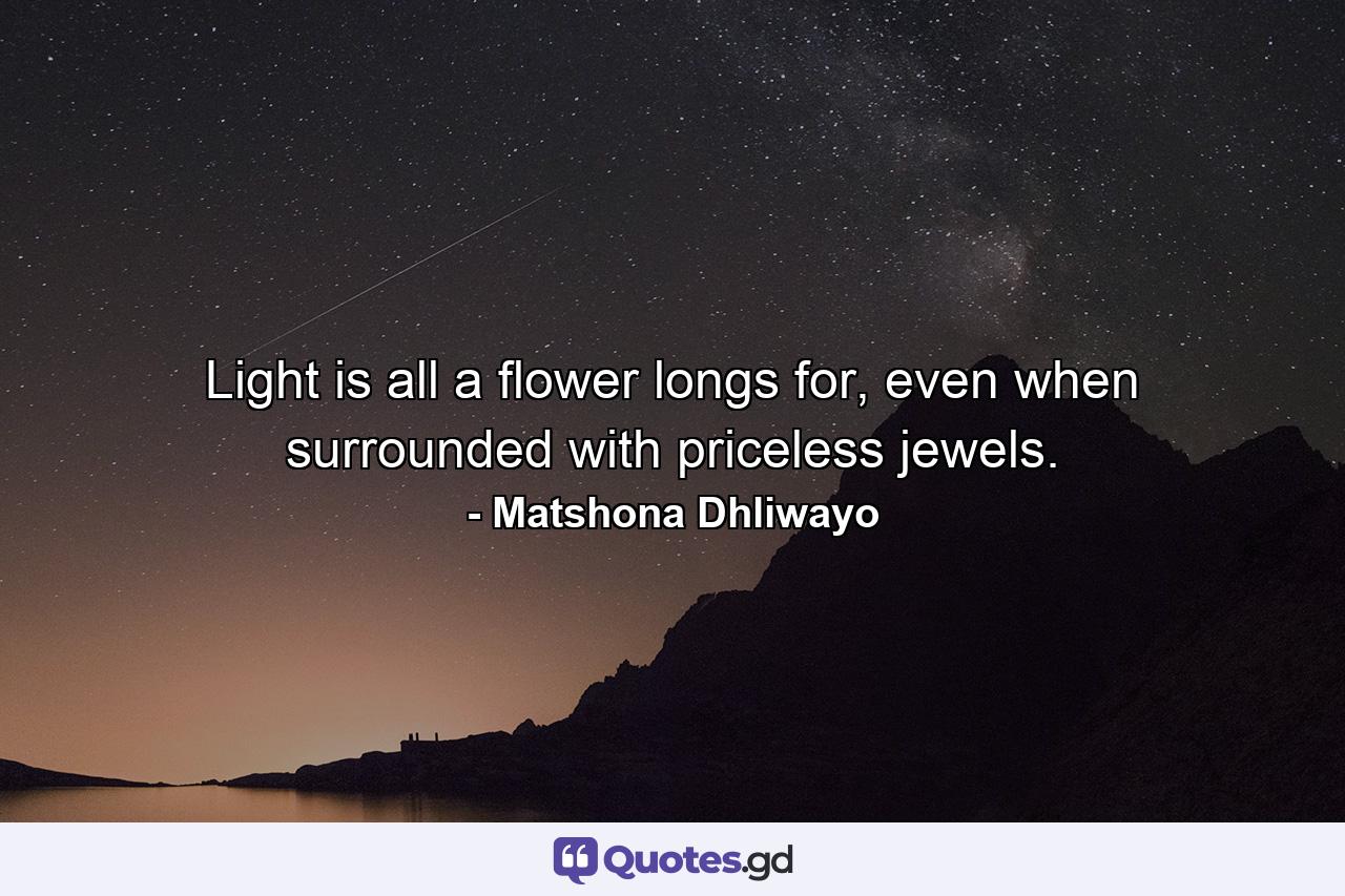 Light is all a flower longs for, even when surrounded with priceless jewels. - Quote by Matshona Dhliwayo