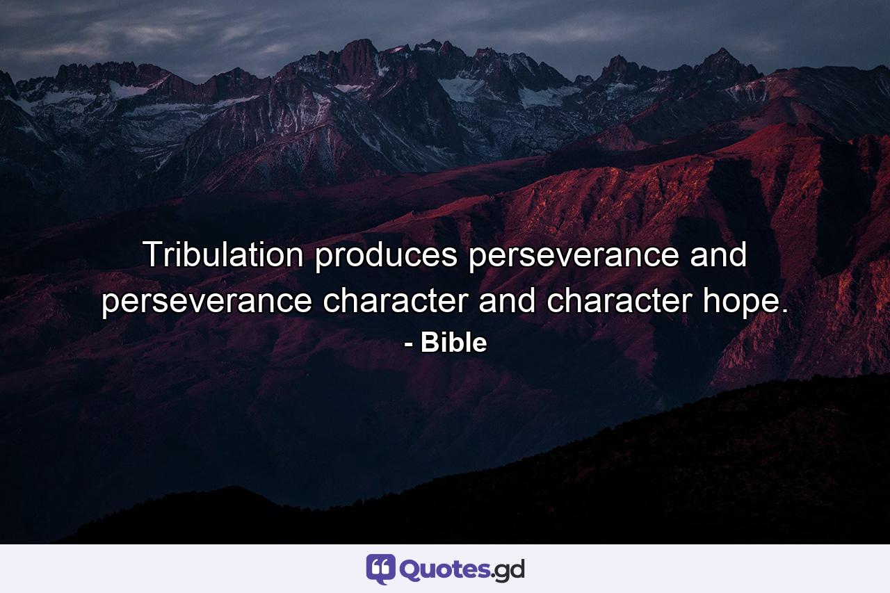 Tribulation produces perseverance  and perseverance  character  and character  hope. - Quote by Bible