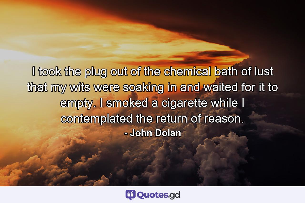 I took the plug out of the chemical bath of lust that my wits were soaking in and waited for it to empty. I smoked a cigarette while I contemplated the return of reason. - Quote by John Dolan