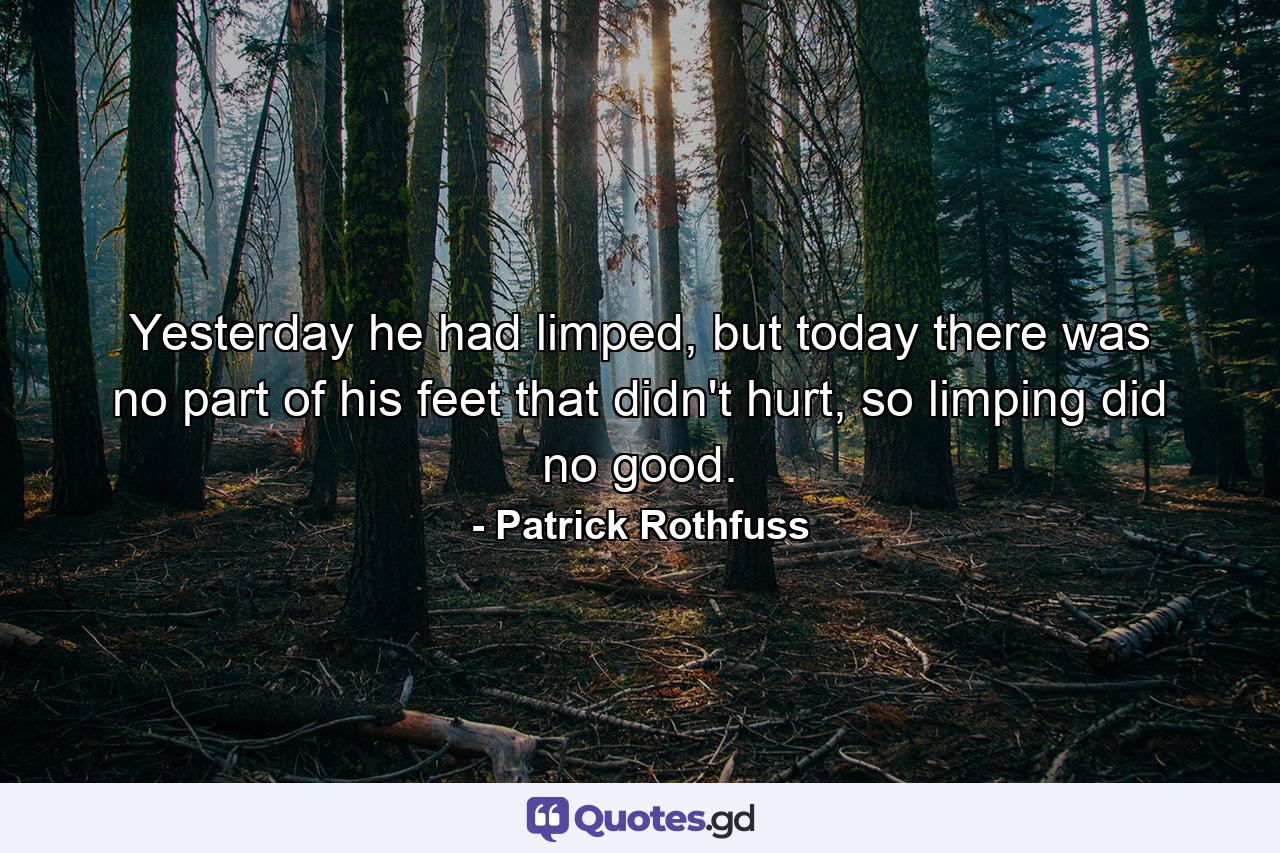 Yesterday he had limped, but today there was no part of his feet that didn't hurt, so limping did no good. - Quote by Patrick Rothfuss