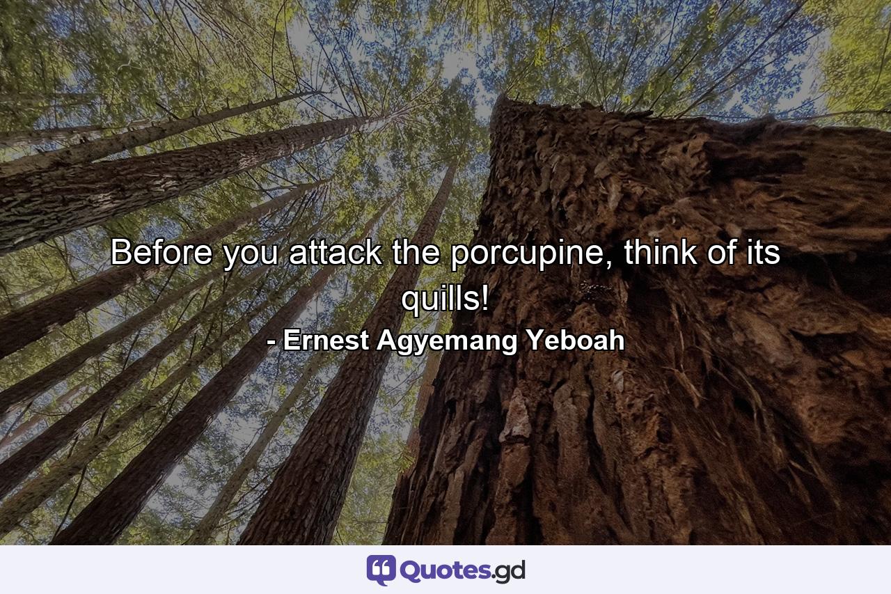 Before you attack the porcupine, think of its quills! - Quote by Ernest Agyemang Yeboah