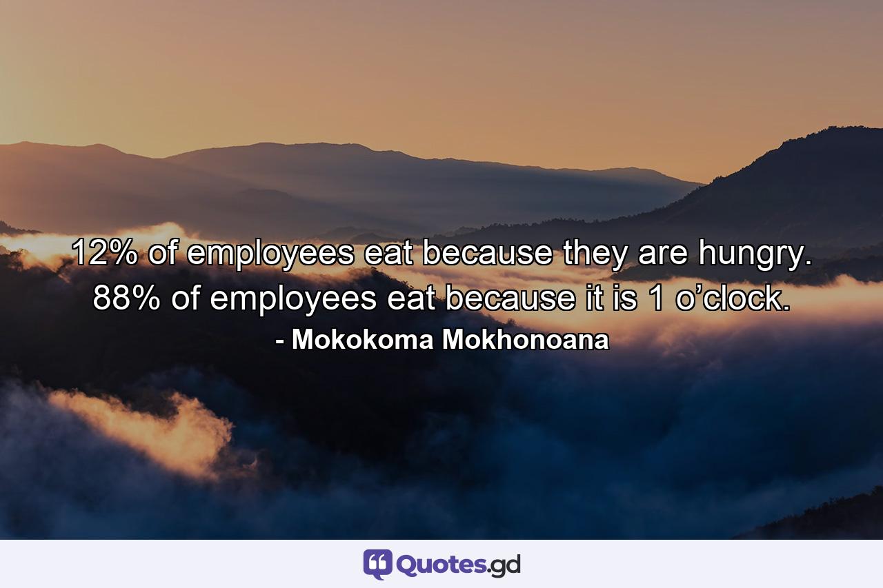 12% of employees eat because they are hungry. 88% of employees eat because it is 1 o’clock. - Quote by Mokokoma Mokhonoana