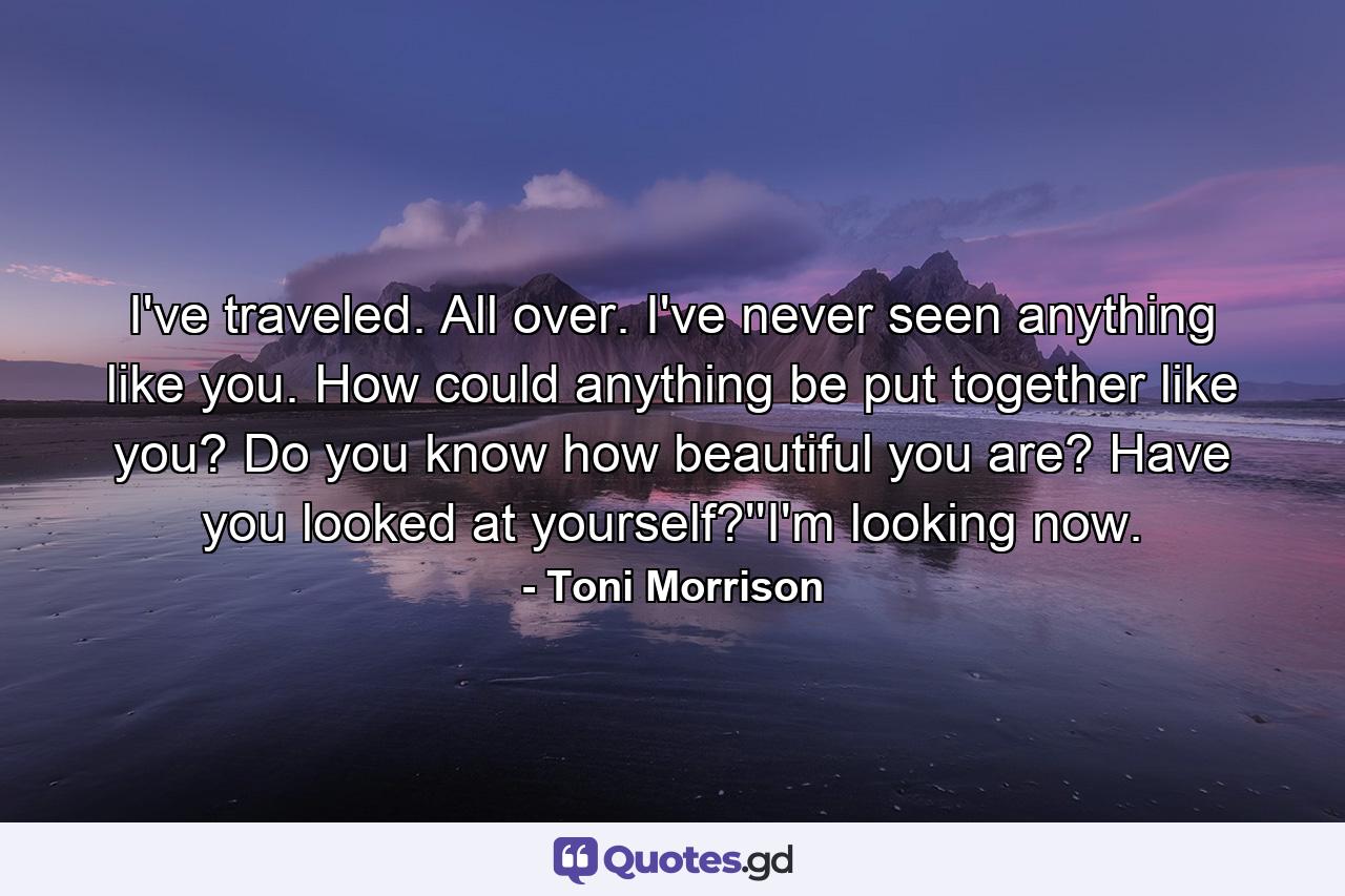 I've traveled. All over. I've never seen anything like you. How could anything be put together like you? Do you know how beautiful you are? Have you looked at yourself?''I'm looking now. - Quote by Toni Morrison