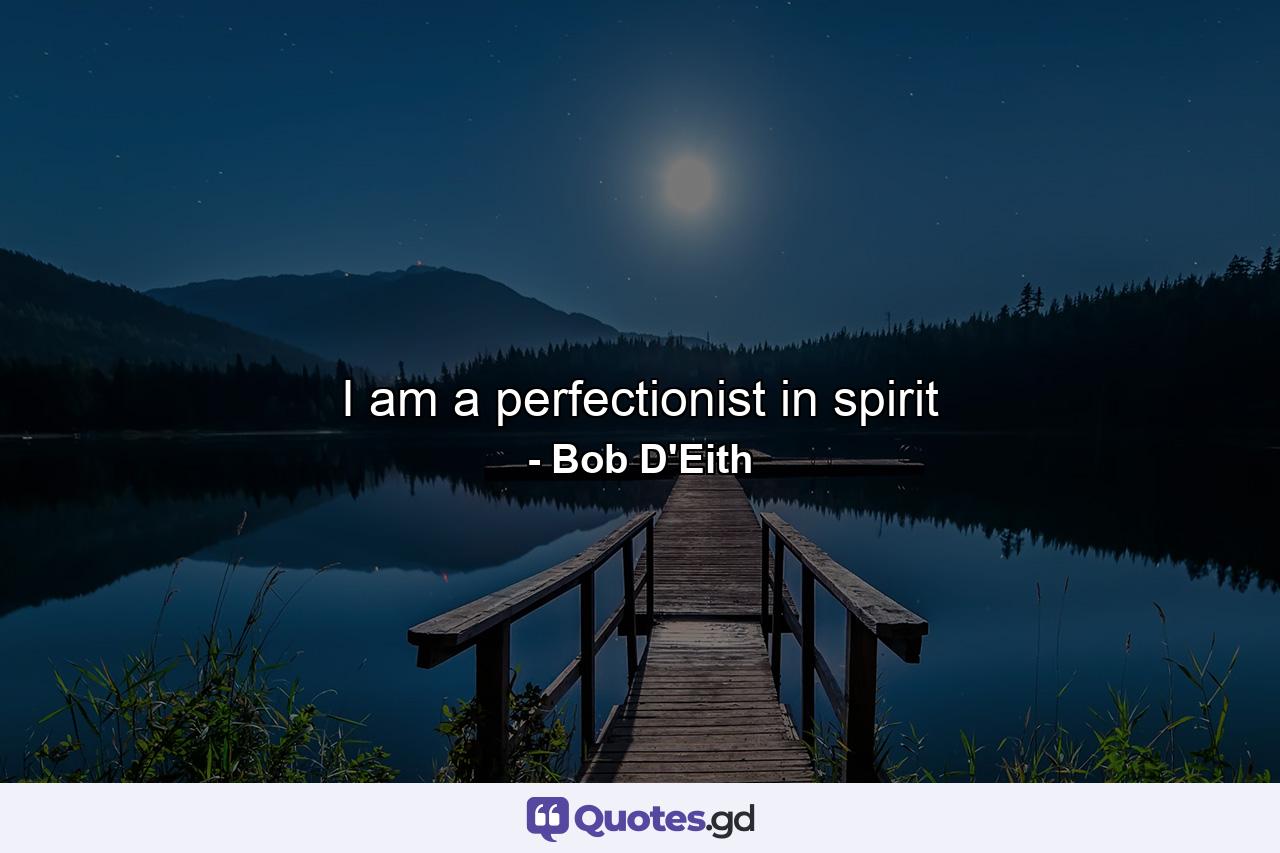 I am a perfectionist in spirit - Quote by Bob D'Eith