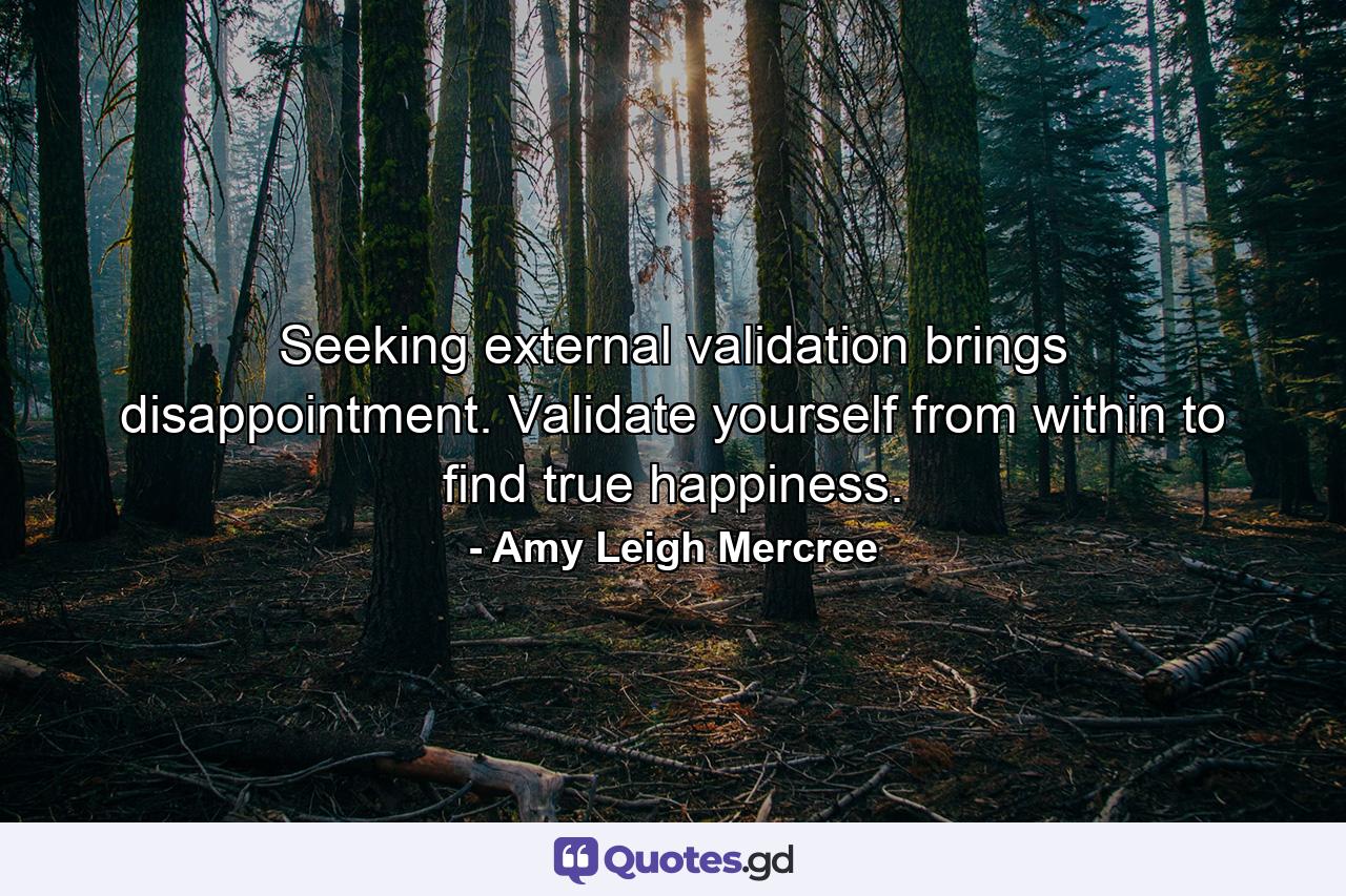 Seeking external validation brings disappointment. Validate yourself from within to find true happiness. - Quote by Amy Leigh Mercree