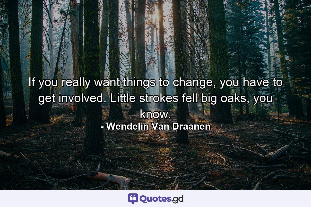 If you really want things to change, you have to get involved. Little strokes fell big oaks, you know. - Quote by Wendelin Van Draanen