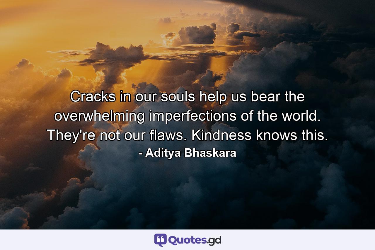 Cracks in our souls help us bear the overwhelming imperfections of the world. They're not our flaws. Kindness knows this. - Quote by Aditya Bhaskara