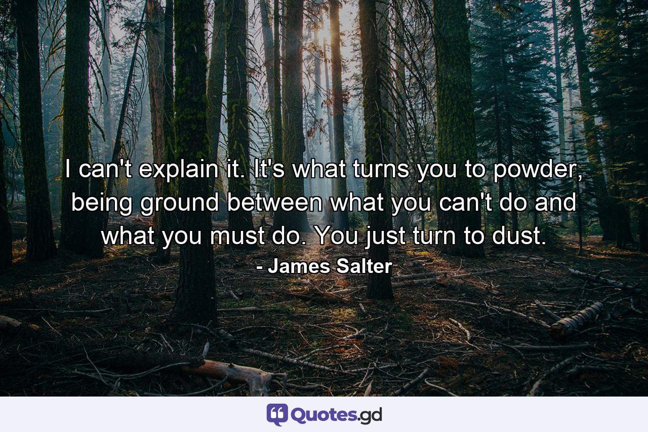 I can't explain it. It's what turns you to powder, being ground between what you can't do and what you must do. You just turn to dust. - Quote by James Salter