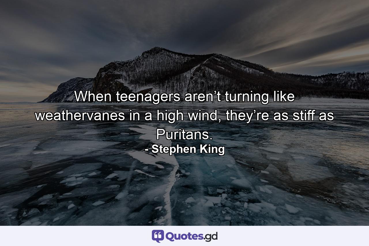 When teenagers aren’t turning like weathervanes in a high wind, they’re as stiff as Puritans. - Quote by Stephen King