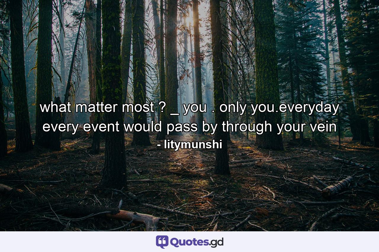 what matter most ? _ you . only you.everyday every event would pass by through your vein - Quote by litymunshi