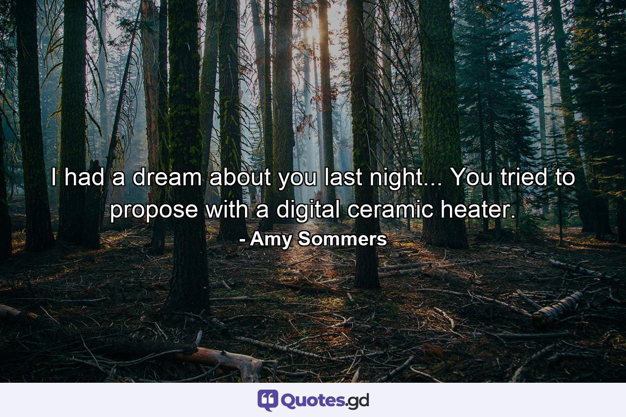 I had a dream about you last night... You tried to propose with a digital ceramic heater. - Quote by Amy Sommers