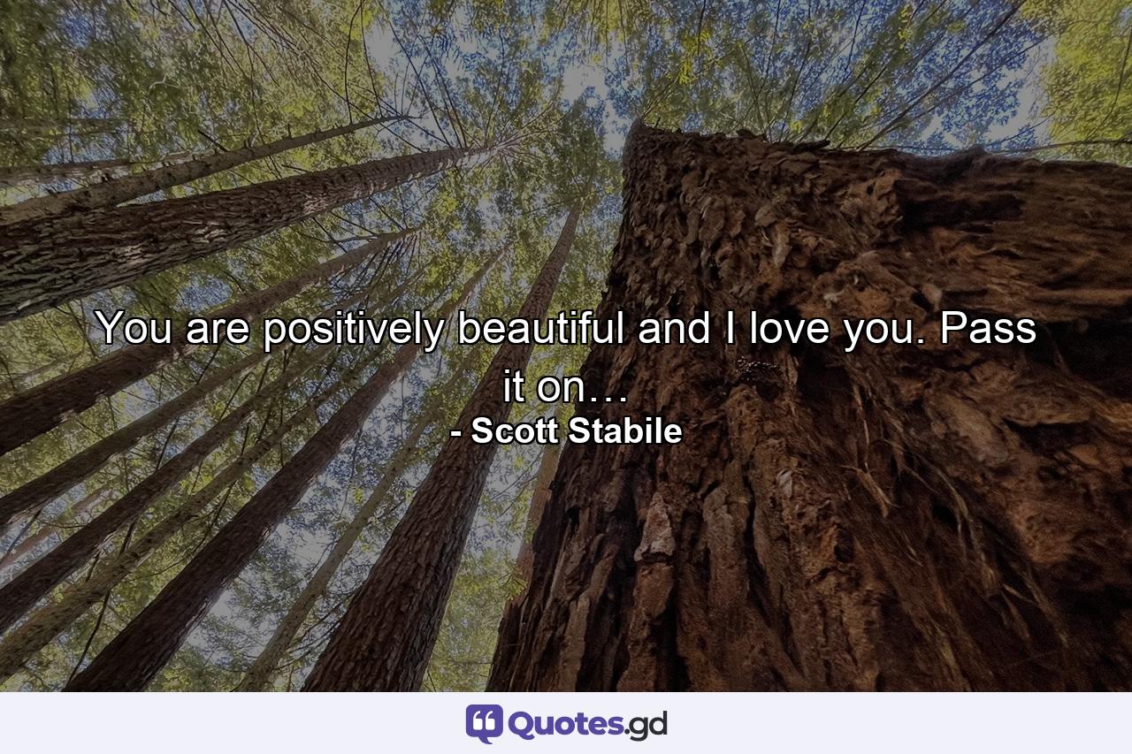 You are positively beautiful and I love you. Pass it on… - Quote by Scott Stabile