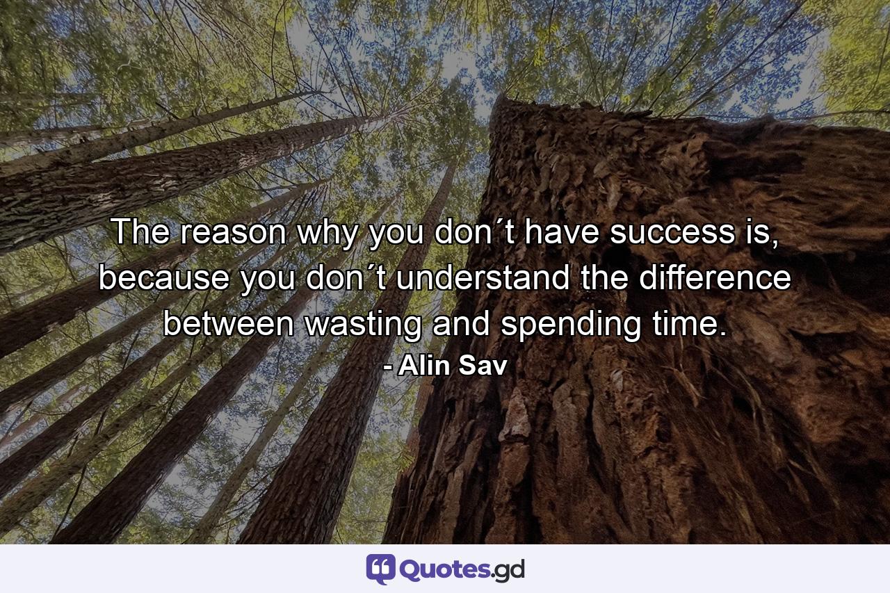 The reason why you don´t have success is, because you don´t understand the difference between wasting and spending time. - Quote by Alin Sav