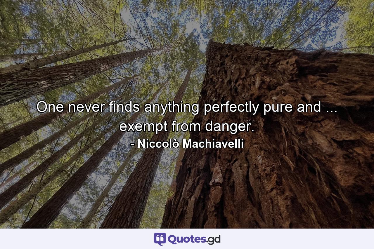 One never finds anything perfectly pure and ... exempt from danger. - Quote by Niccolò Machiavelli