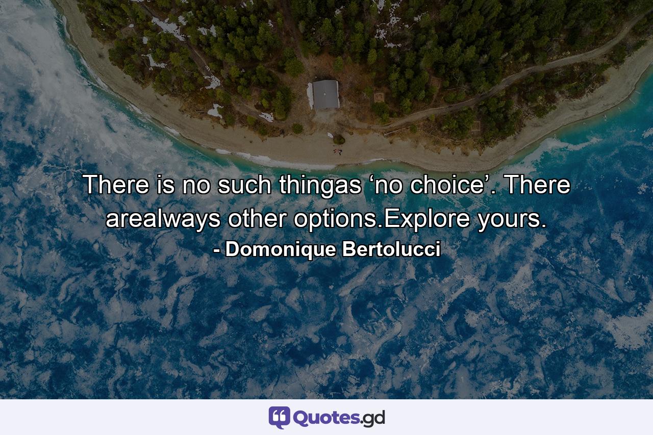 There is no such thingas ‘no choice’. There arealways other options.Explore yours. - Quote by Domonique Bertolucci