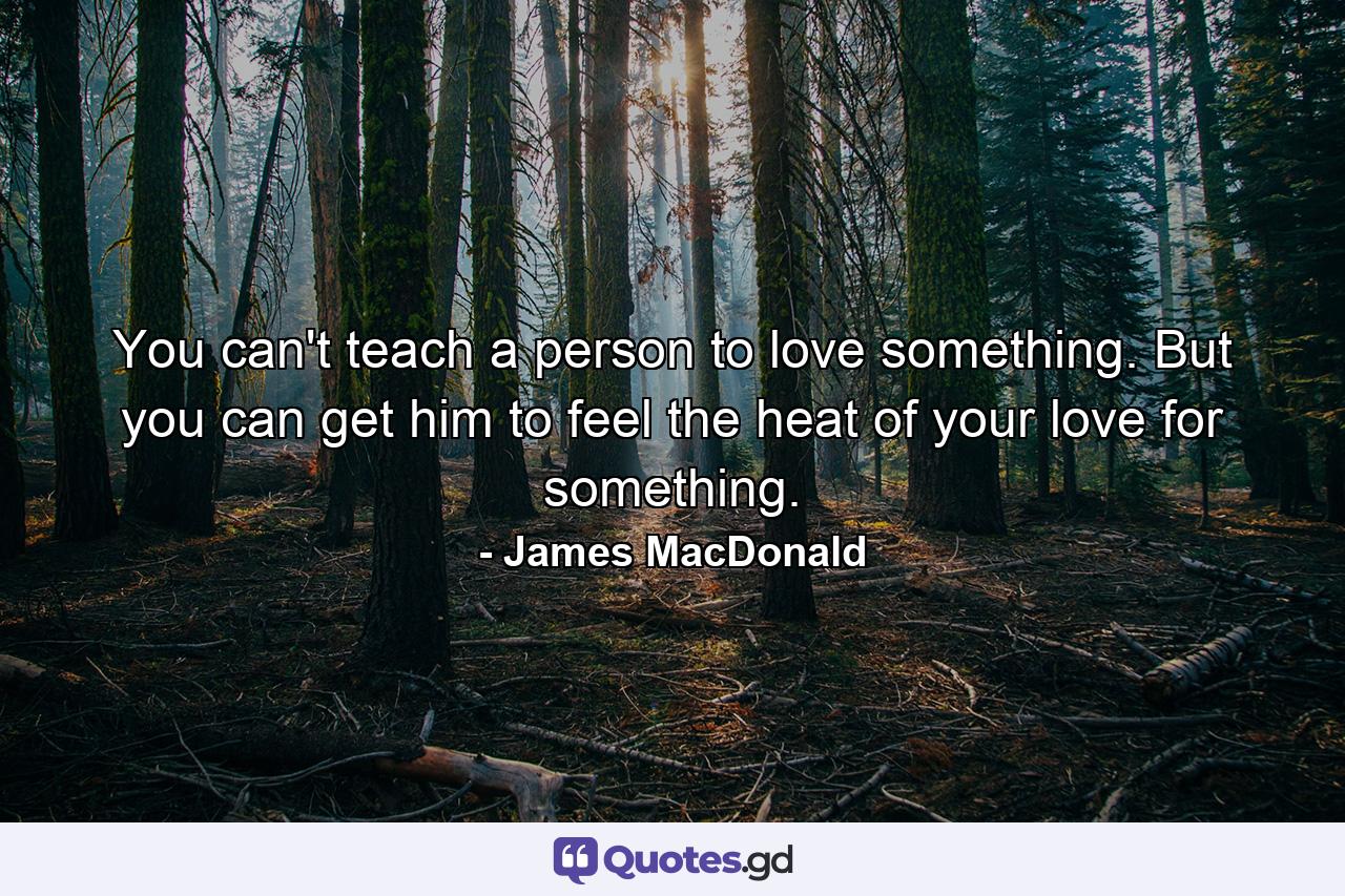 You can't teach a person to love something. But you can get him to feel the heat of your love for something. - Quote by James MacDonald