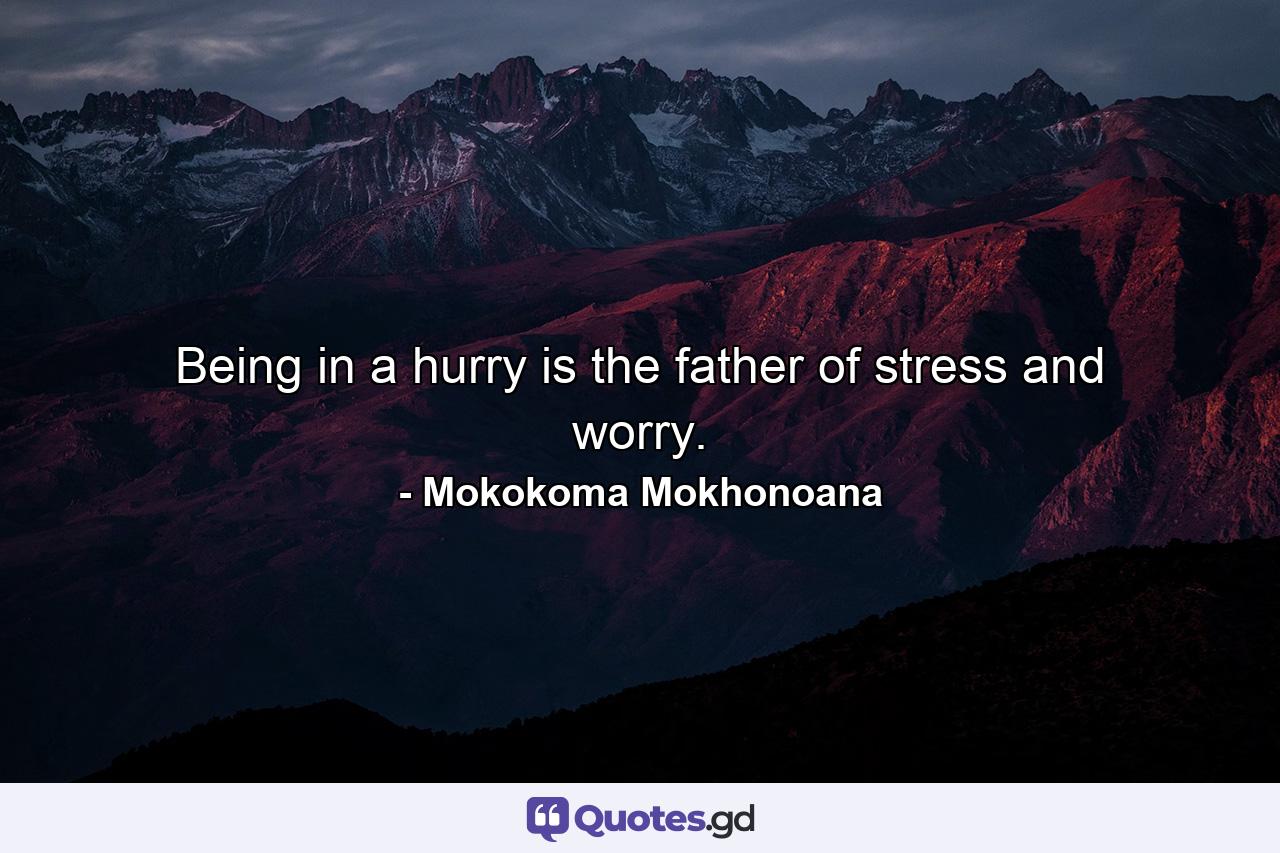 Being in a hurry is the father of stress and worry. - Quote by Mokokoma Mokhonoana