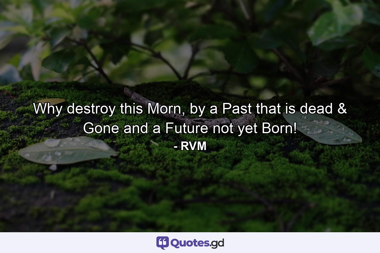 Why destroy this Morn, by a Past that is dead & Gone and a Future not yet Born! - Quote by RVM