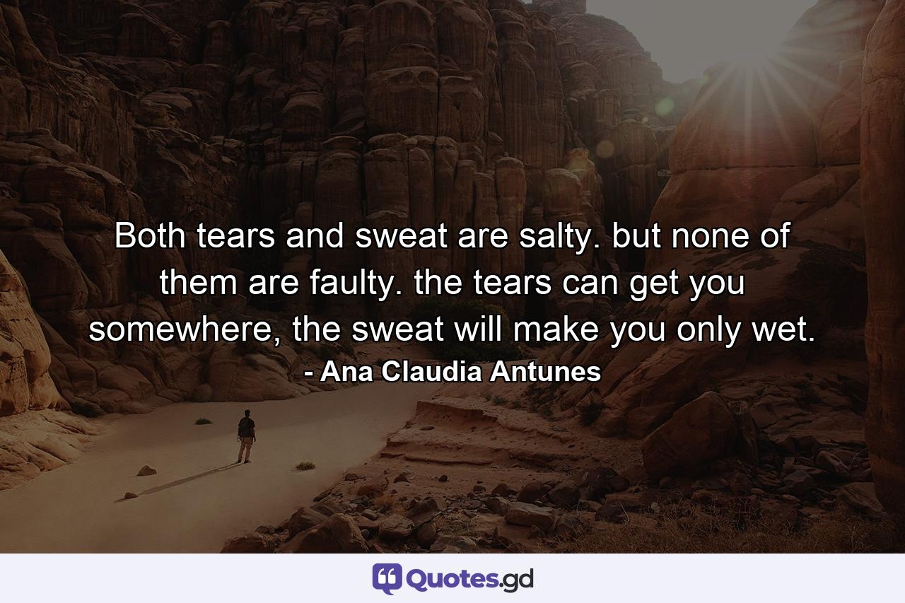 Both tears and sweat are salty.  but none of them are faulty. the tears can get you somewhere,  the sweat will make you only wet. - Quote by Ana Claudia Antunes